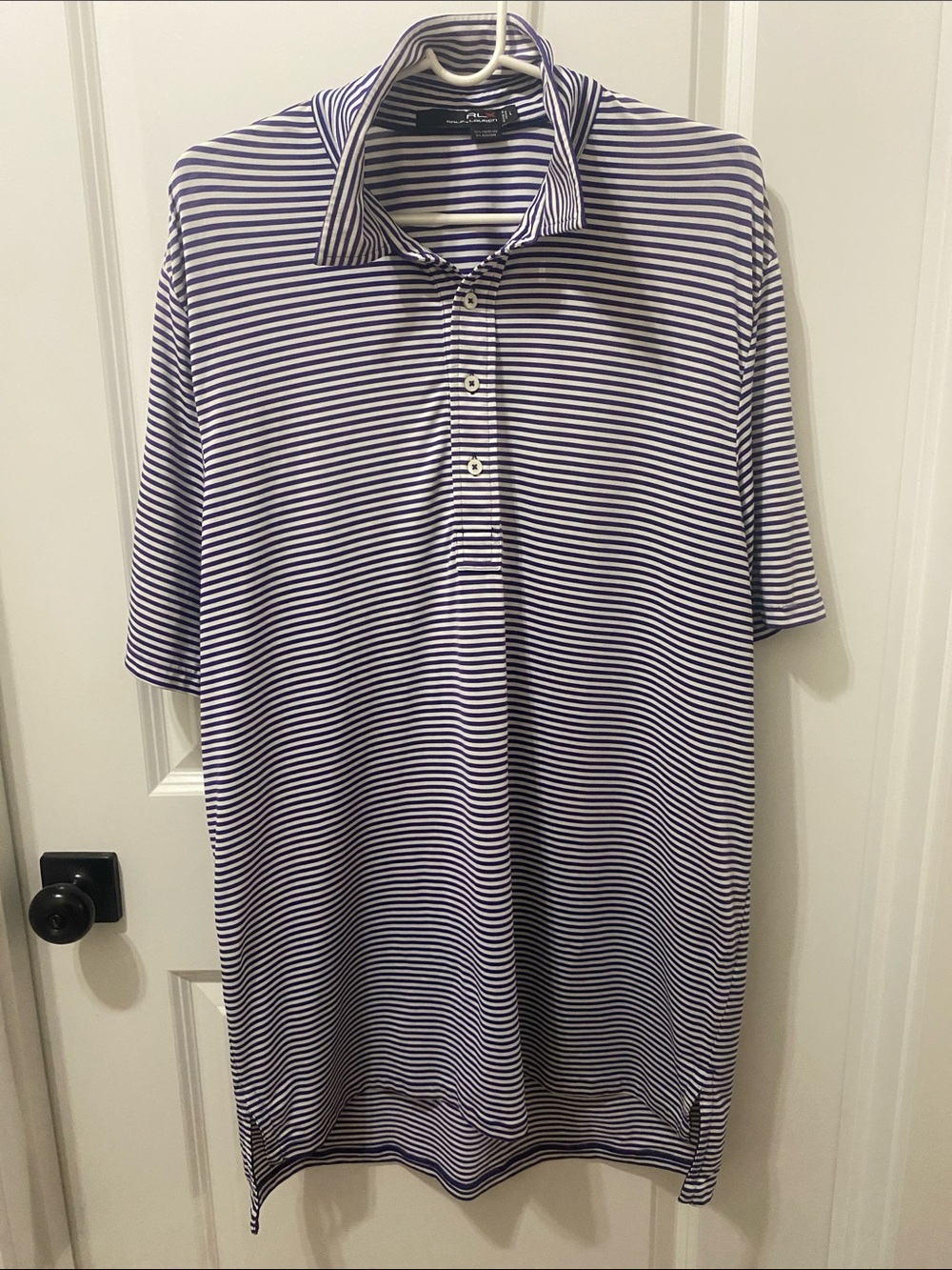 RLX Ralph Lauren Navy and White Striped Polo
